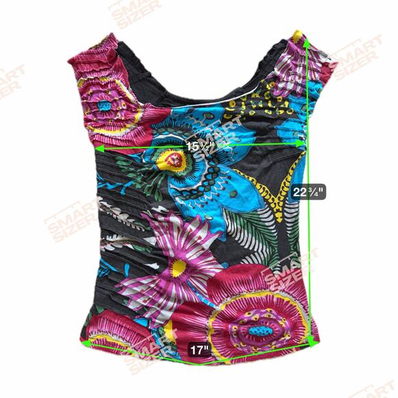 Desigual Tank Top Ruching Medium Boho Euro Funky Graphic Boho Flowers Sleeveless - Picture 2 of 4